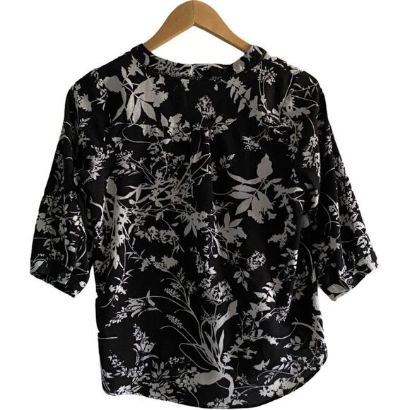 Brody myles Black and White Floral Print V Neck Blouse 3/4 Length Sleeves US M - Picture 2 of 8